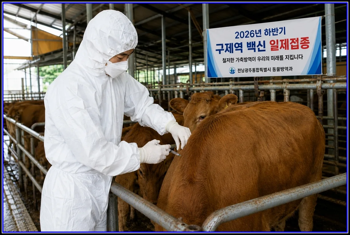 사회 기사 전남광주특별시, 소·염소 73만 마리 구제역 백신 일제접종 30일까지 소규모·전업농가 대상 116개 접종지원반 운영 대표이미지